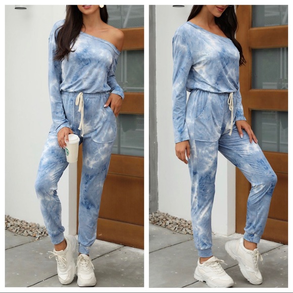 Chic off the shoulder tie dye jumpsuit - Picture 2 of 3